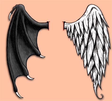 angel vs devil drawing|angel and devil wings drawing.